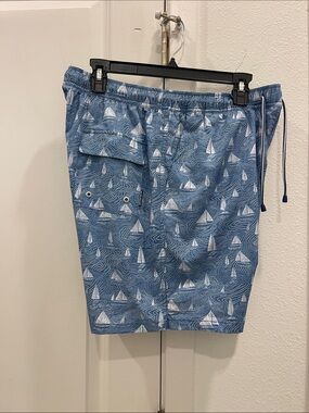 Peter Millar Blue Sailboat Pattern Swim Trunks